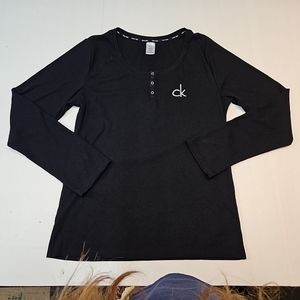 Calvin Klein Snap Henley Shirt Womens Large Black Long Sleeve Top